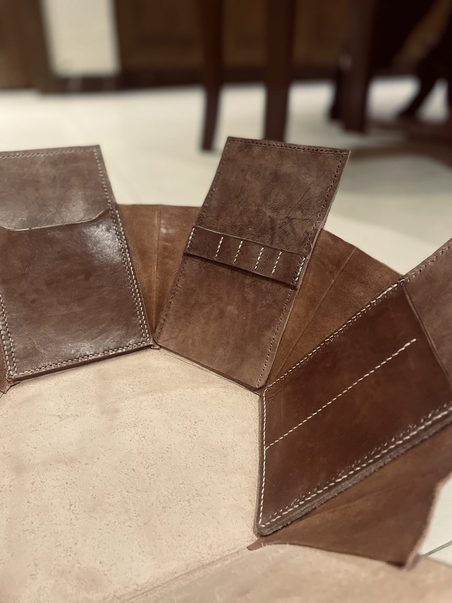 Leather mock-up of stitched petal panels