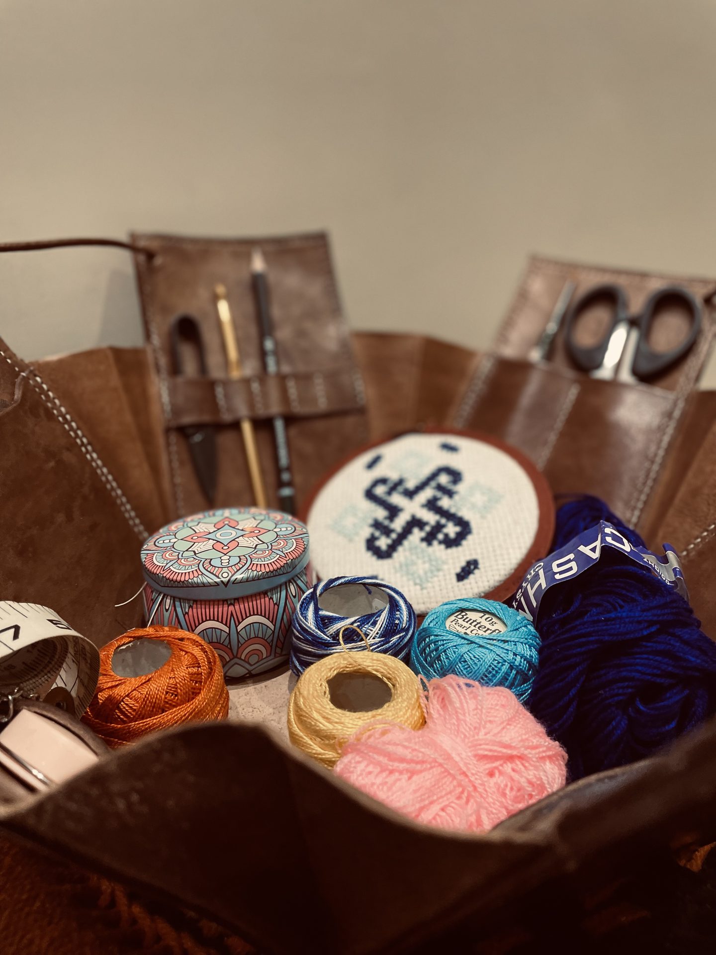 Interior pocket holding sewing notions