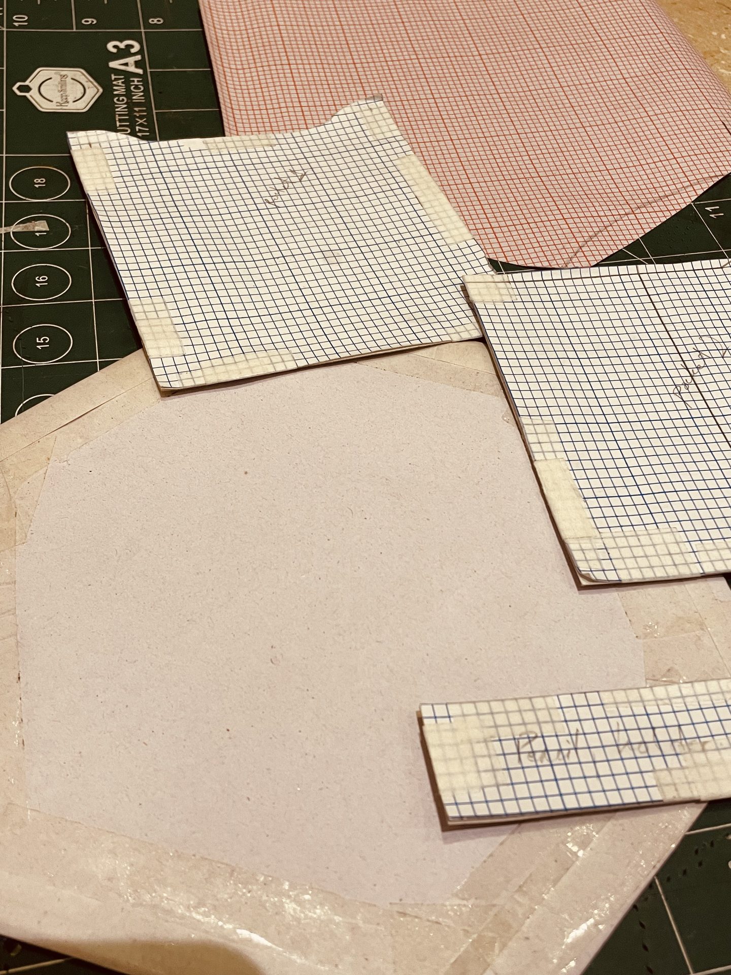 Refined wallet pattern pieces on graph paper