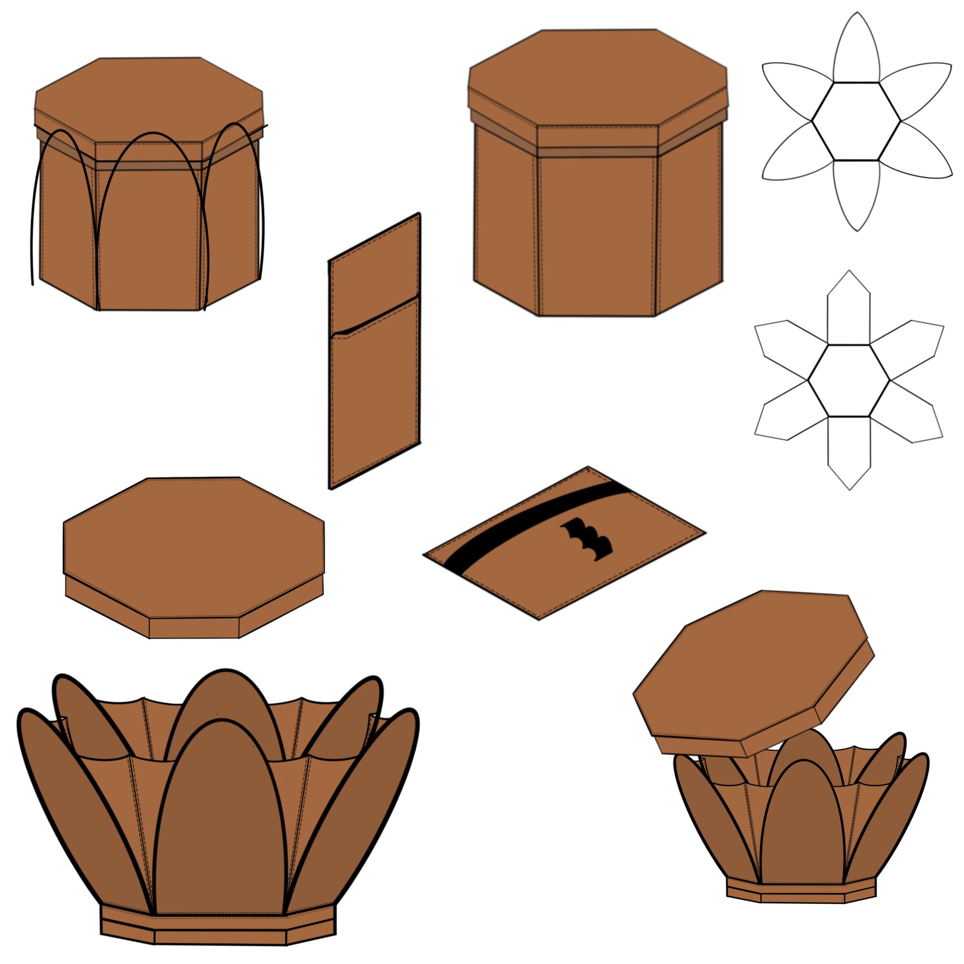 Digital pattern diagram of octagonal bucket bag panels