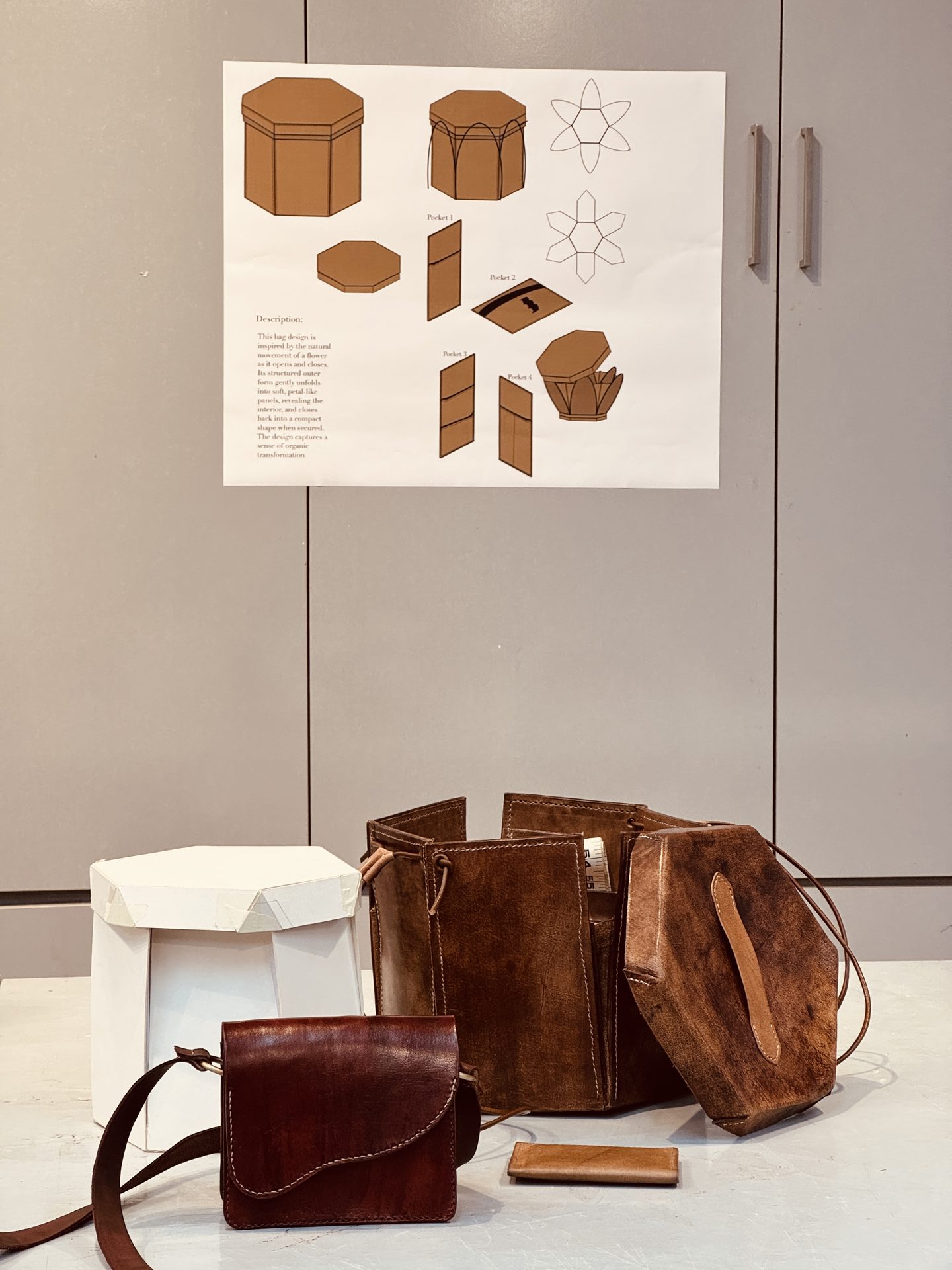 Concept board displayed alongside finished pieces