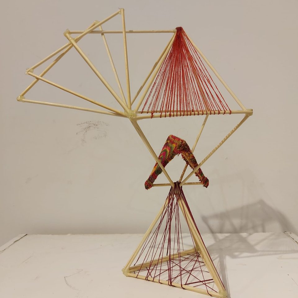 Bamboo and thread kinetic structure, front view