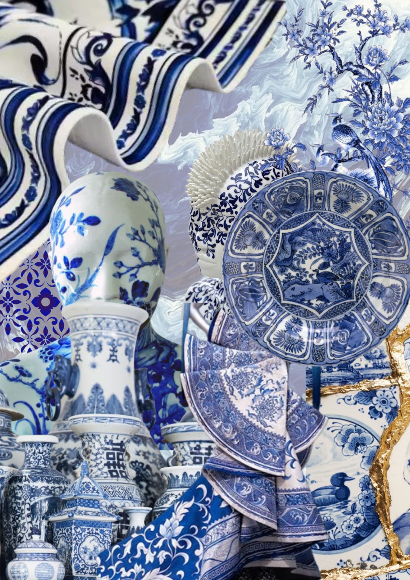 Blue and white porcelain moodboard
