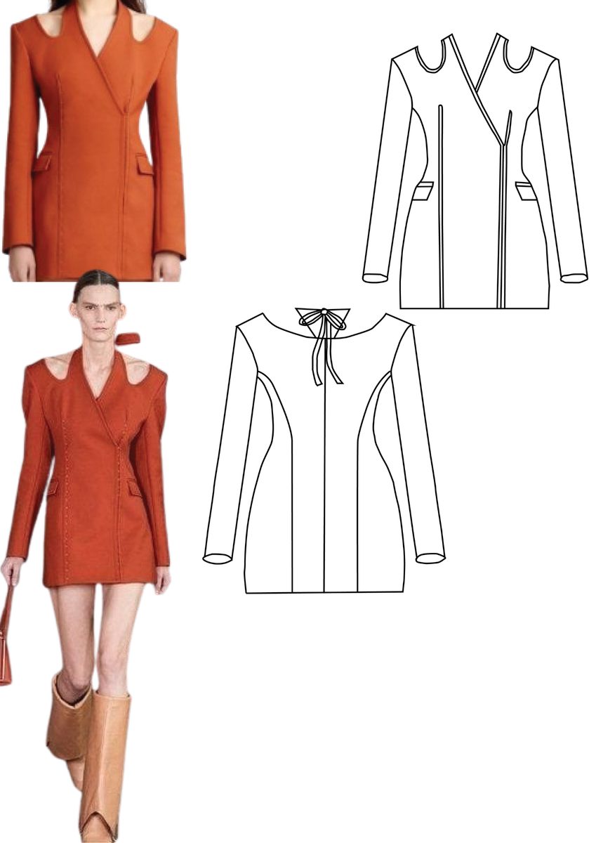 Technical flats of a cut-out mini dress