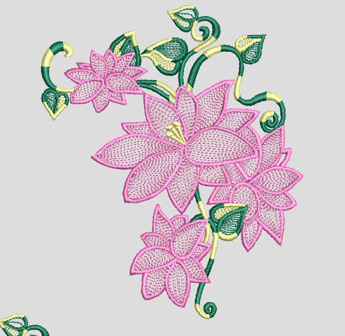 Clean embroidery stitch-out of the lotus motif