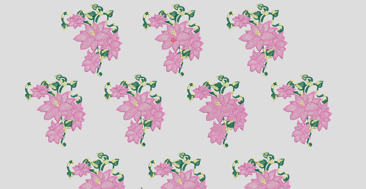 Embroidery motif stepped into a repeat layout