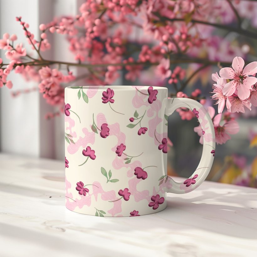 Floral print on a ceramic mug
