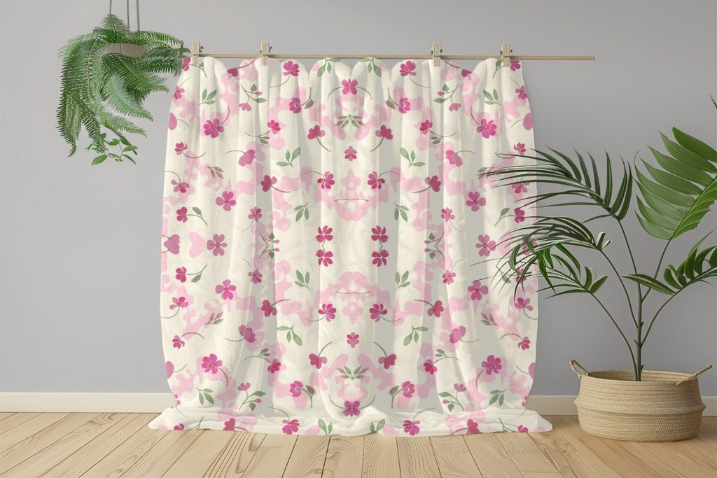 Floral print on a hanging drape