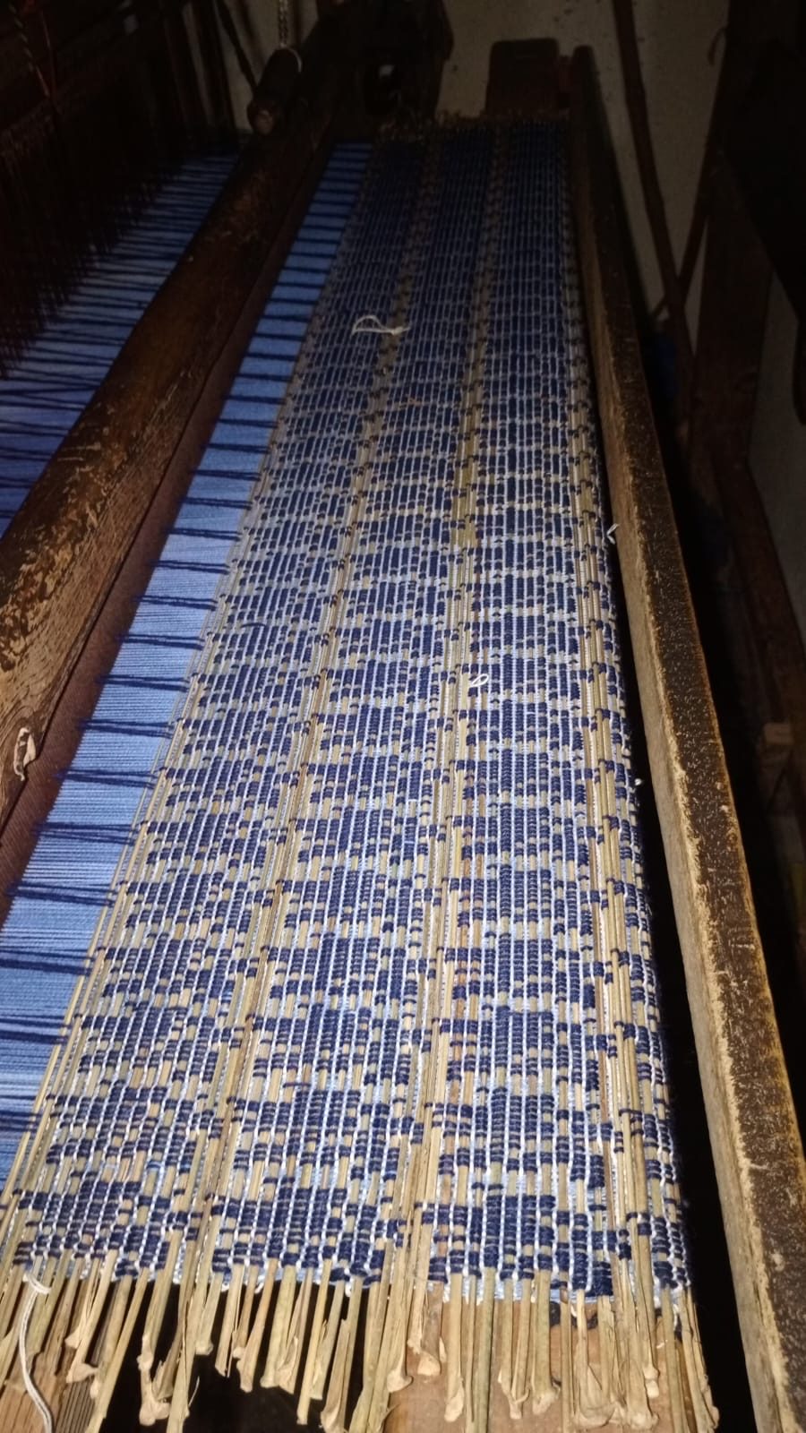 Weaving in progress on the loom