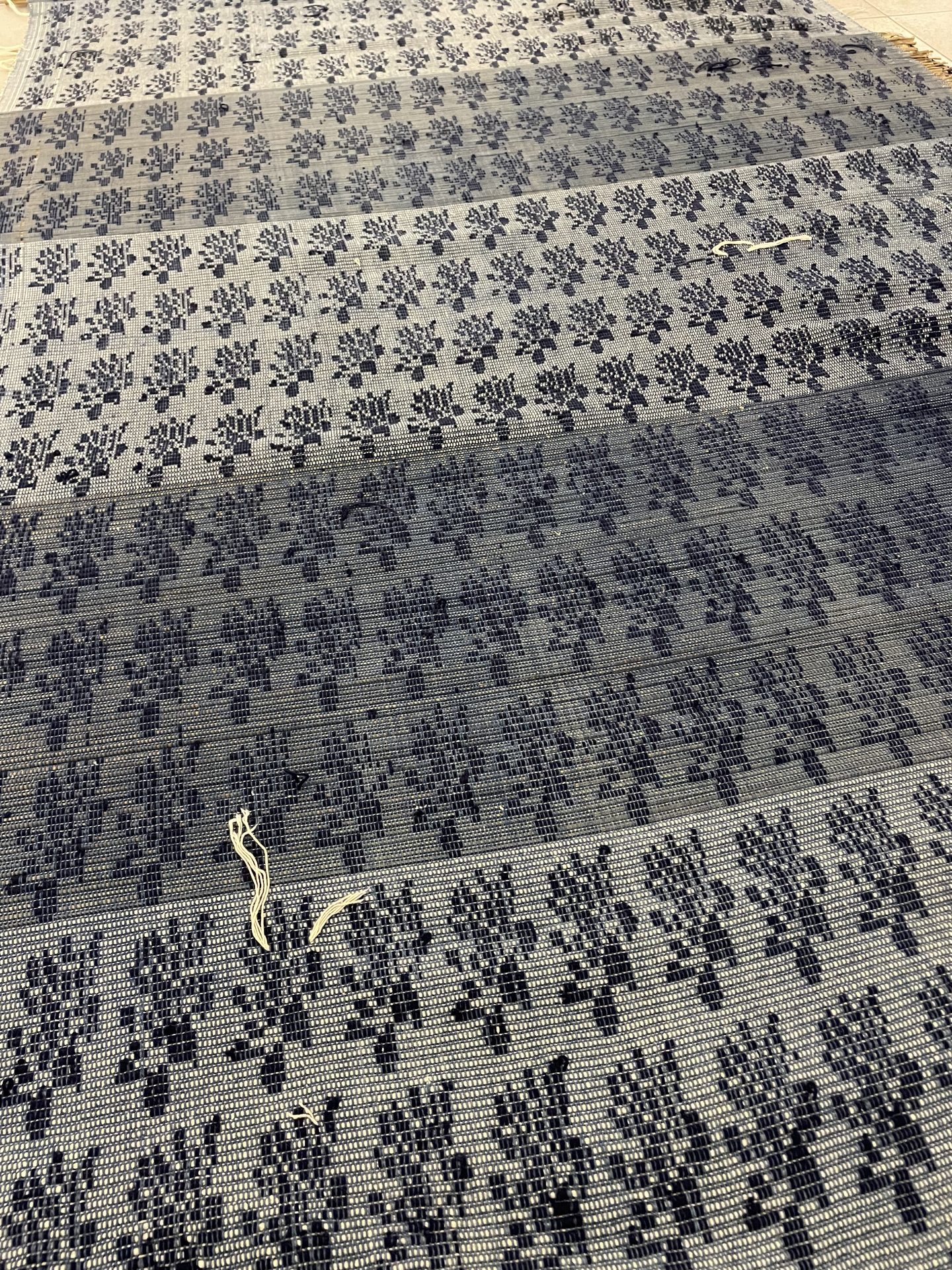 Blue and grey floral woven runner
